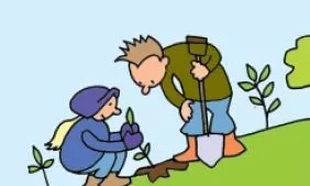 Plant træer for et bedre klima. Tegning: Eva Wulff. Plant træer for et bedre klima.