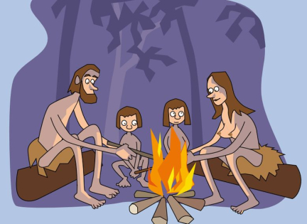 Stenalderfamilie - Tegning: Eva Wulff.