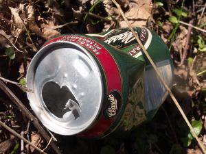 En øldåse er smidt i naturen.