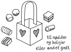 Julekurv - se her, hvordan du folder den. Tegning: Eva Wulff. Julekurv - se her, hvordan du folder den.