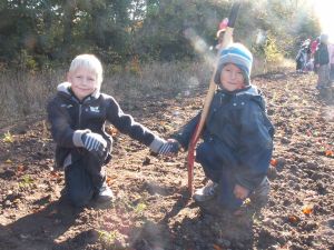 To drenge har plantet et træ.