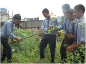 Drenge fra Nepal planter træer. Foto: Danske Skovdyrkerforeninger. Drenge fra Nepal planter træer.