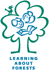 Logo for det internationale skole-skov projekt Learning About Forests LEAF logo.