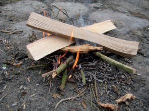 Brændet flammer op.
