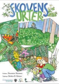 I børnehæftet Skovens urter kan du finde tegninger, aktiviteter og historier om urter. Tegning: Bettina B. Reimer. Forside til børnehæftet "Skovens urter"