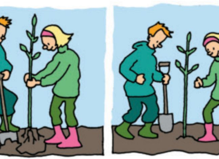 Børn og træer - Plant træer. Tegning: Eva Wulff. 